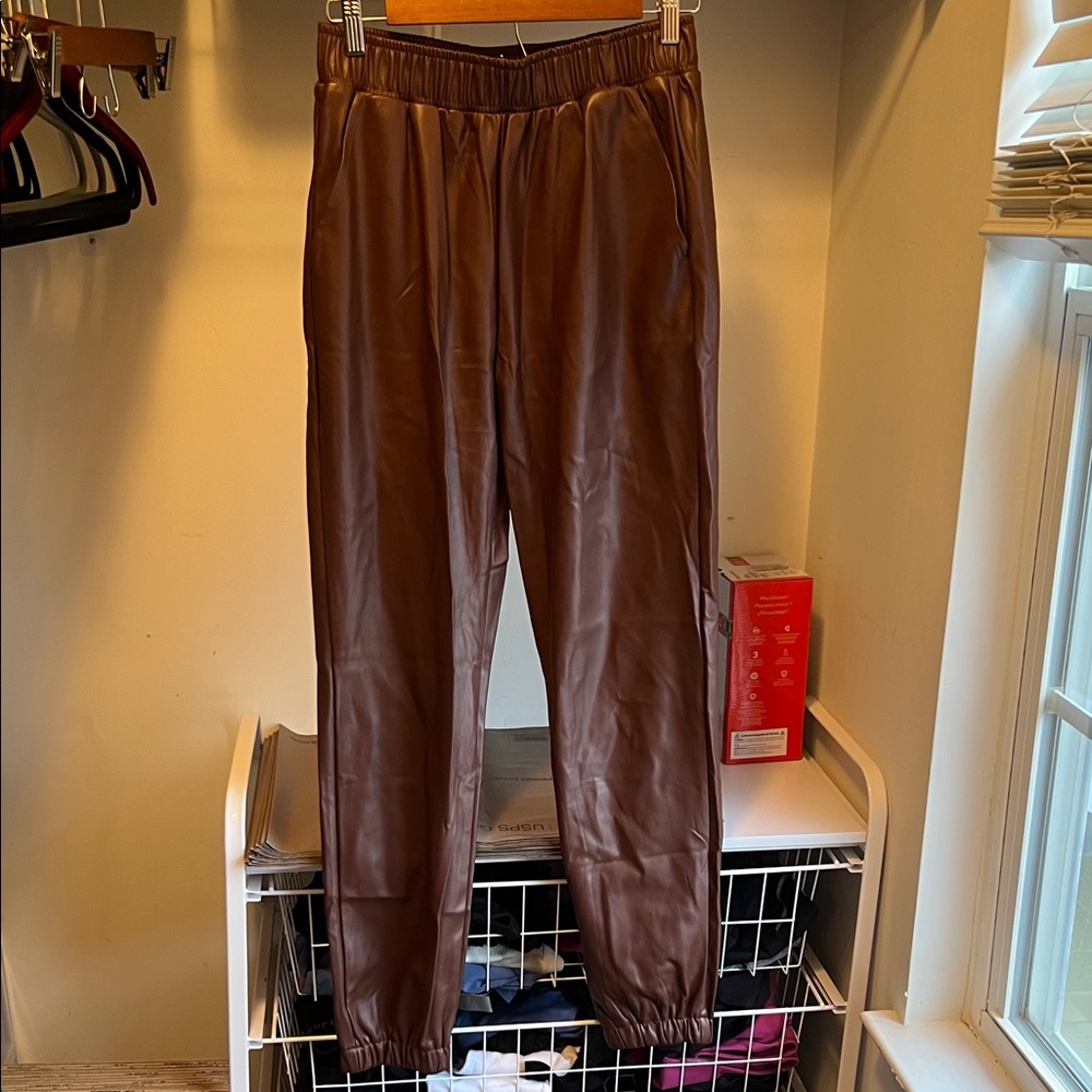 WeWoreWhat Brown Faux Leather Jogger Pants